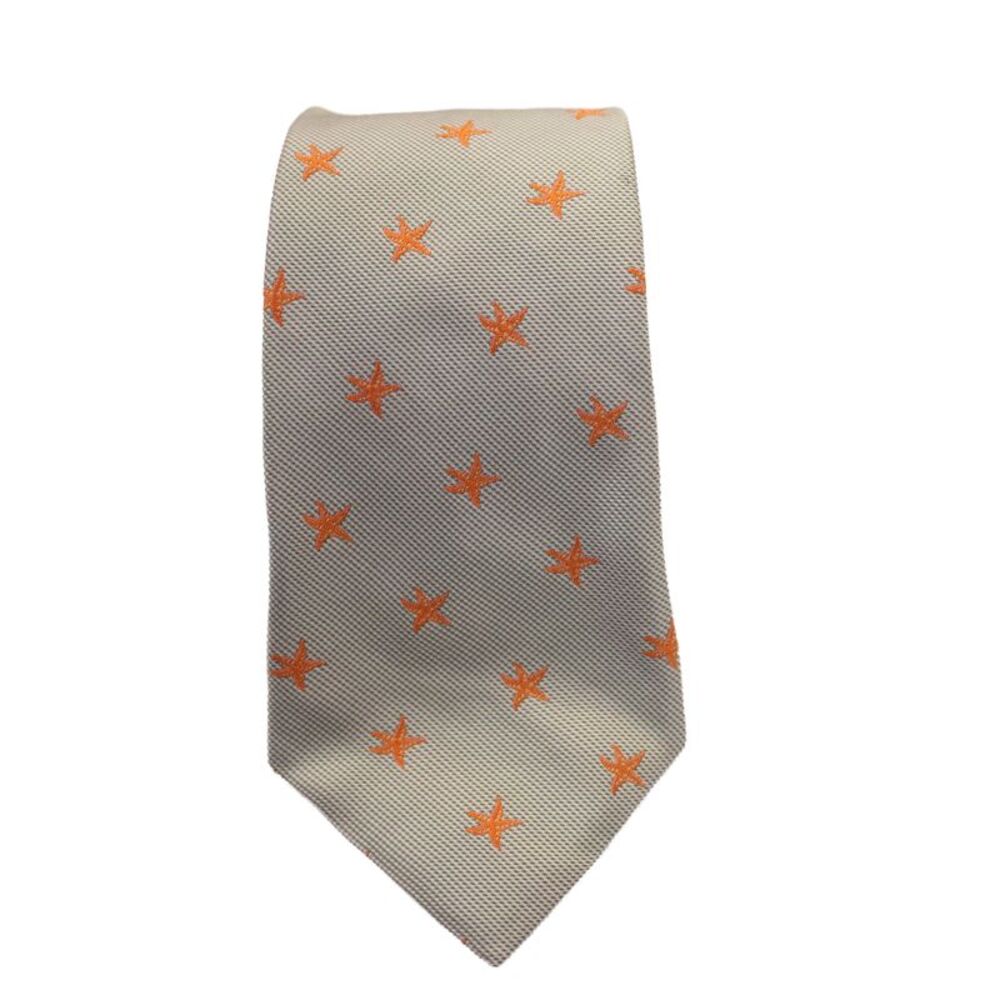 Hickey Freeman Mens Silk Stars Print Necktie Green Orange